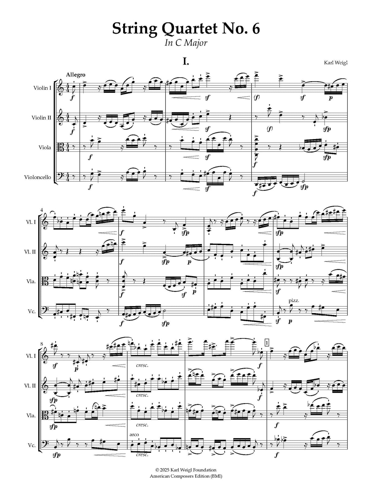 Weigl: String Quartet No. 6 in C Major