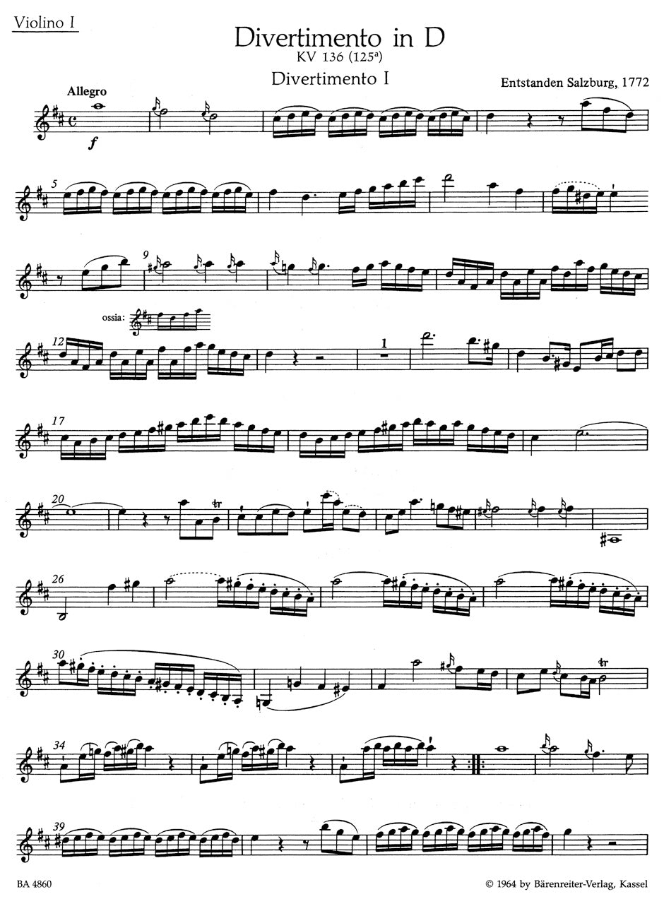 Mozart: Three Divertimenti, K. 136-138 (125a-c)