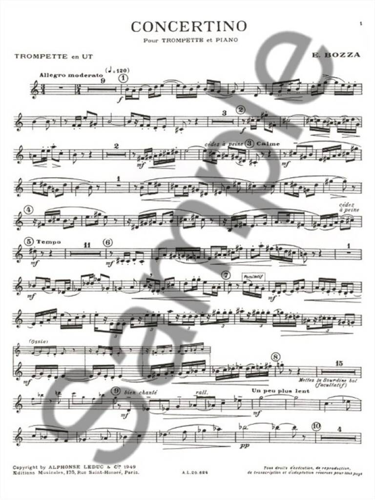 Bozza: Concertino for Trumpet & Piano – Ficks Music