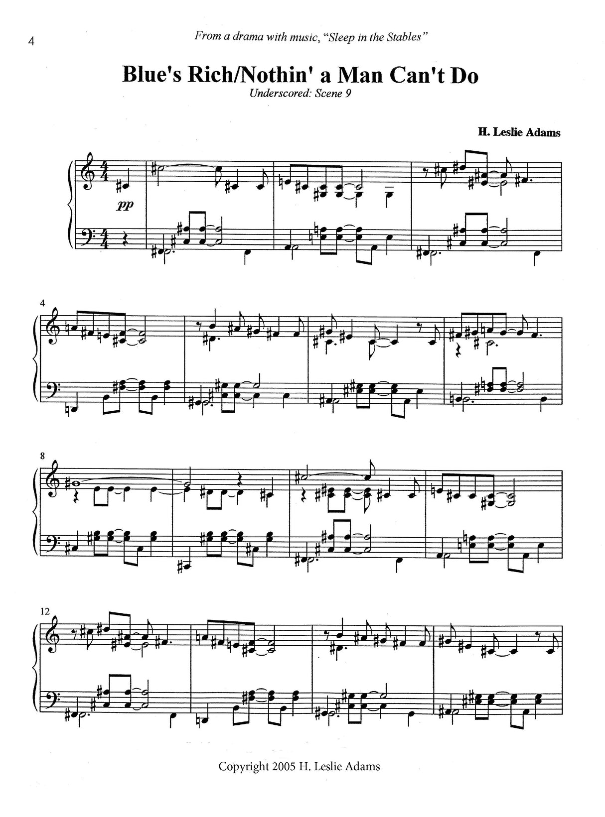H.L. Adams: Themes for Piano from "Sleep in the Stables"