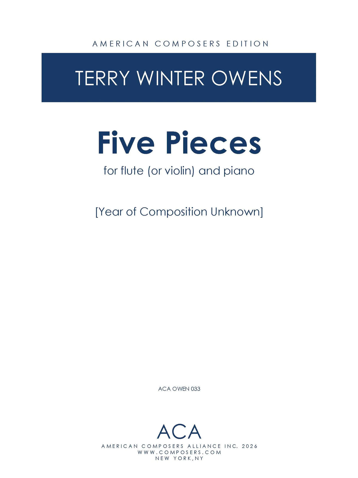 T.W. Owens: Five Pieces for Flute (or Violin) and Piano