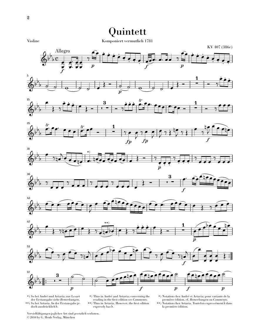 Mozart: Horn Quintet in E-flat Major, K. 407 (386c) – Ficks Music