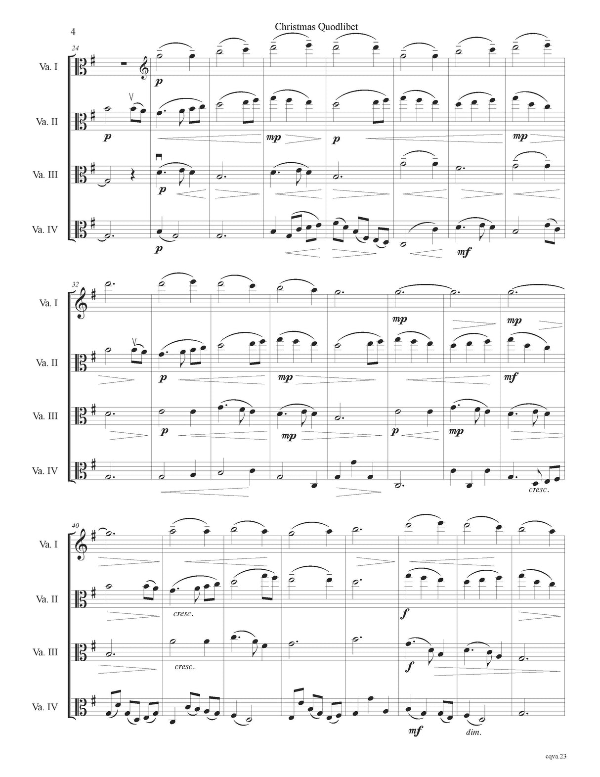 Flaherty: Christmas Quodlibet (Version for 4 Violas)