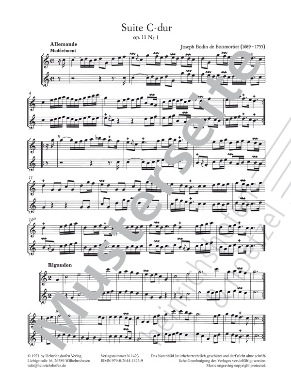 Boismortier: 6 Easy Duos, Op. 11 Nos. 1-6 (arr. for 2 recorders)