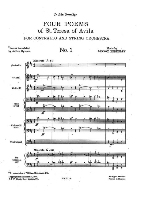 Berkeley: Four Poems of St. Teresa of Avila, Op. 27