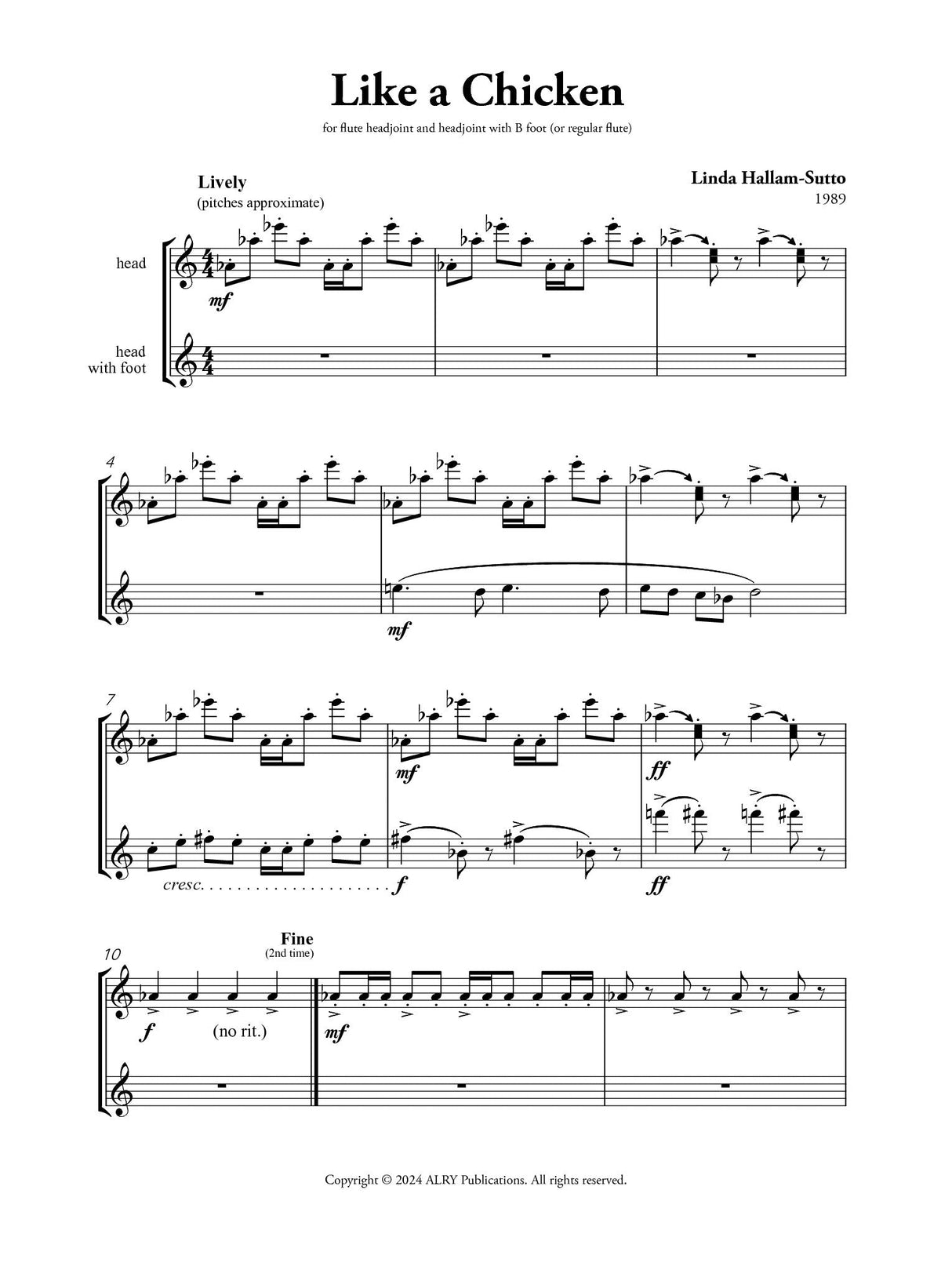 Hallam-Sutto: Like a Chicken for Flute Duet