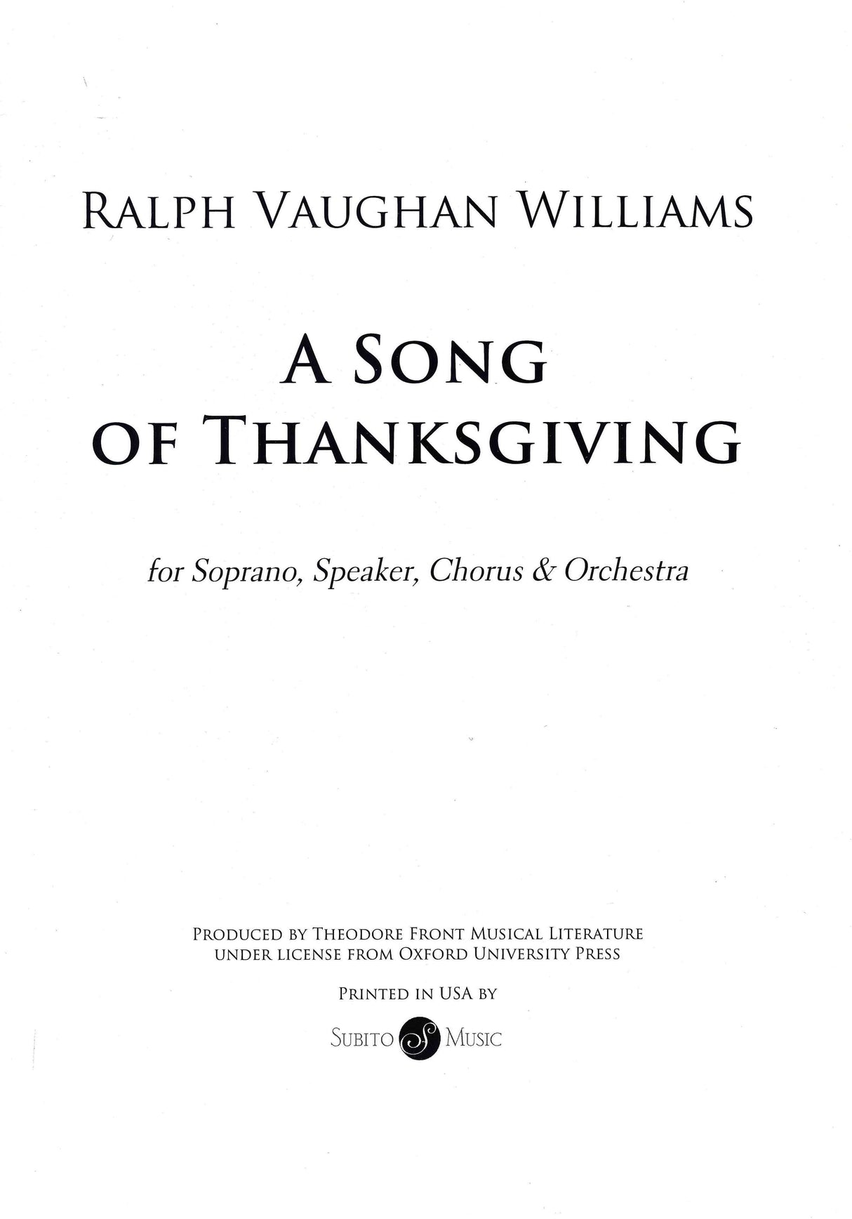 Vaughan Williams: A Song of Thanksgiving