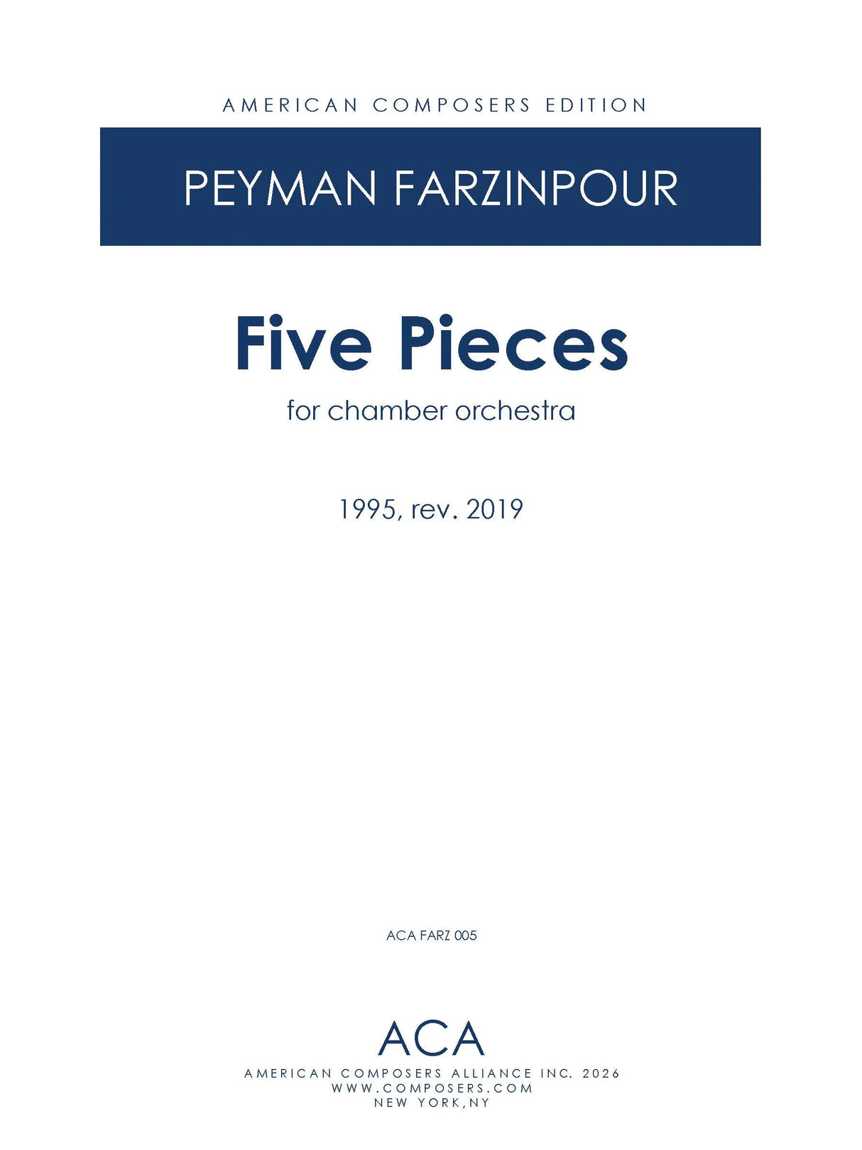 Farzinpour: Five Pieces for Chamber Orchestra