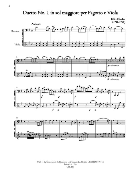 Giardini: 6 Duets for Viola & Bassoon