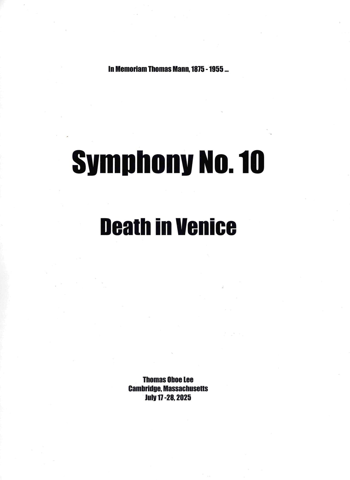 T.O. Lee: Symphony No. 10 ("Death in Venice")