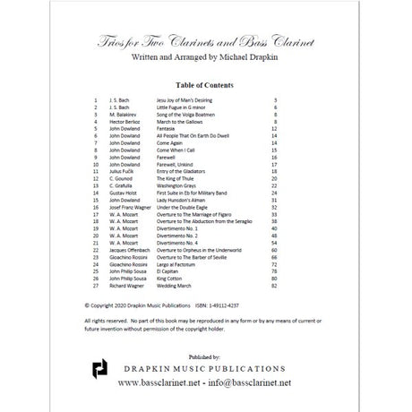 Drapkin: Trios - Volume 1 (for 2 clarinets and bass clarinet)