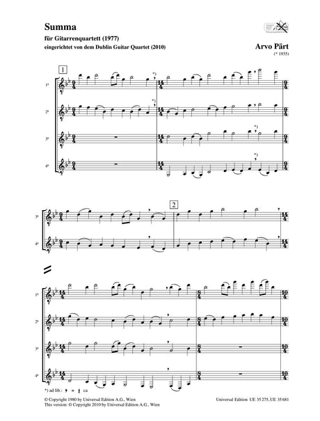 Pärt: Summa (for guitar quartet)