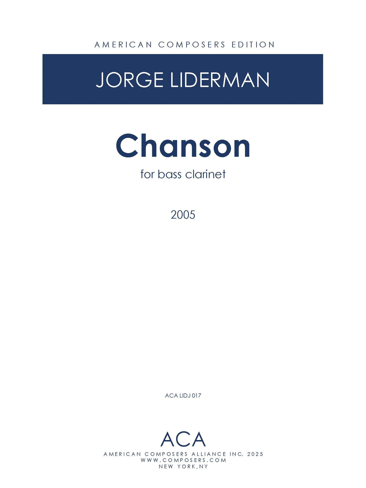 Liderman: Chanson (Version for Bass Clarinet)