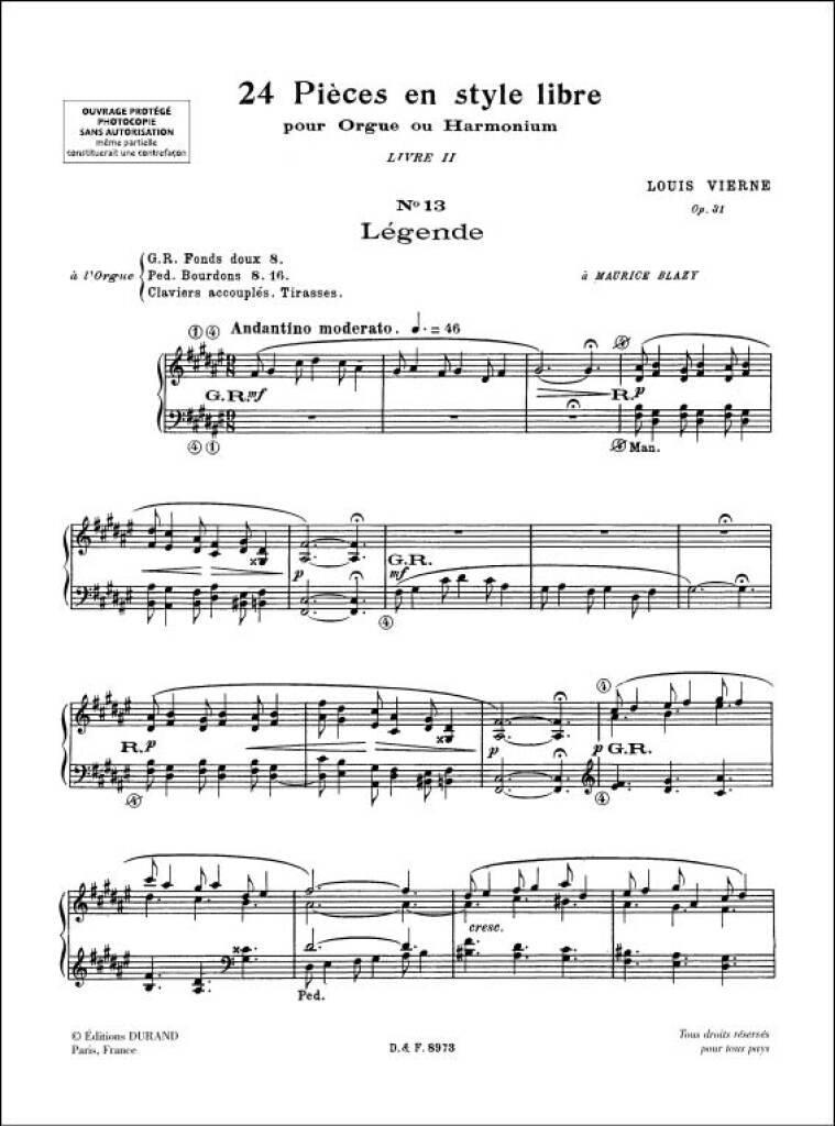 Vierne: 24 pièces en style libre, Op. 31 – Volume II (Nos. 13-24)
