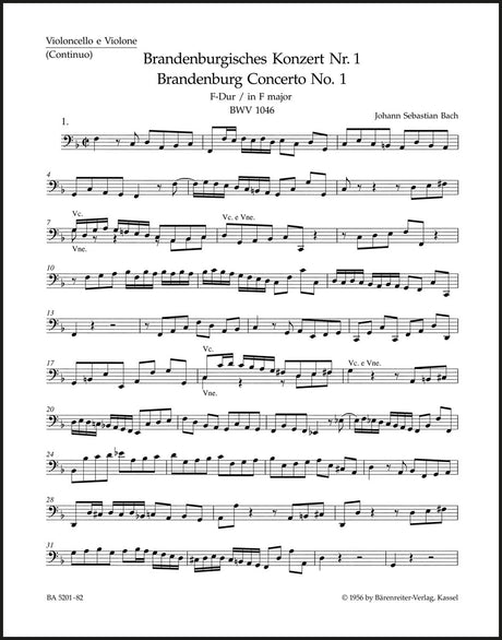 Bach: Brandenburg Concerto No. 1 and Original Version "Sinfonia" in F Major, BWV 1046 and 1046a (Urtext)