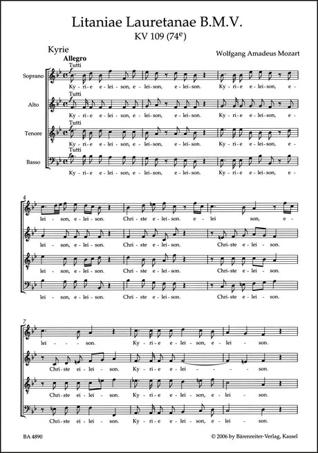 Mozart: Litaniae Lauretanae B.M.V. in B-flat Major, K. 109 (74e)