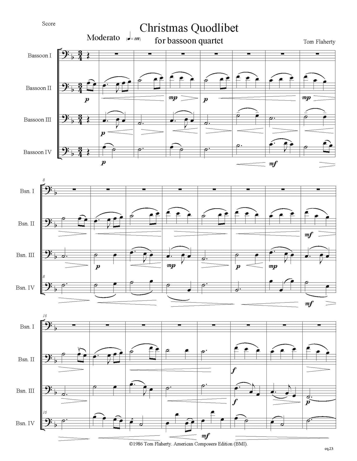 Flaherty: Christmas Quodlibet (Version for 4 Bassoons)