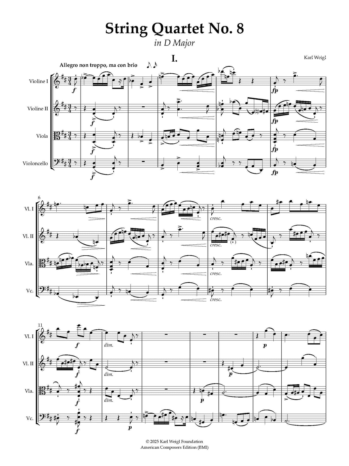 Weigl: String Quartet No. 8 in D Major