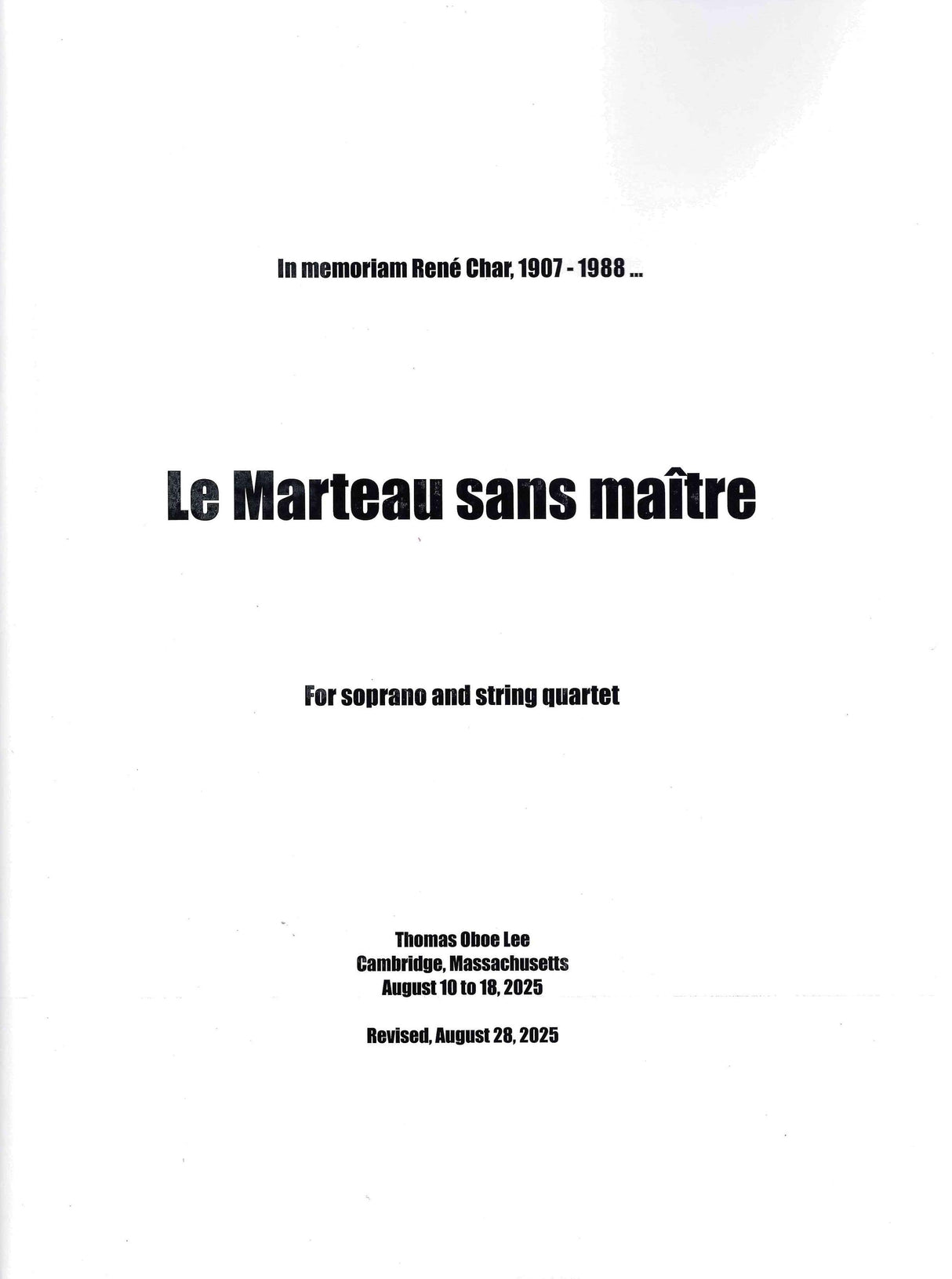 T.O. Lee: Le Marteau sans maître