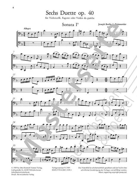 Boismortier: 6 Duets for Bass Instruments, Op. 40