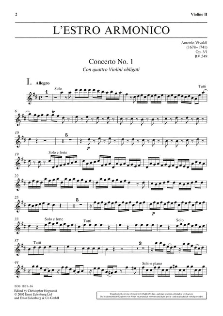 Vivaldi: L'Estro Armonico, RV 549, Op. 3, No. 1