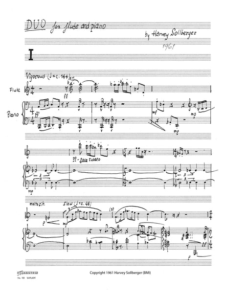 Sollberger: Duo for Flute and Piano