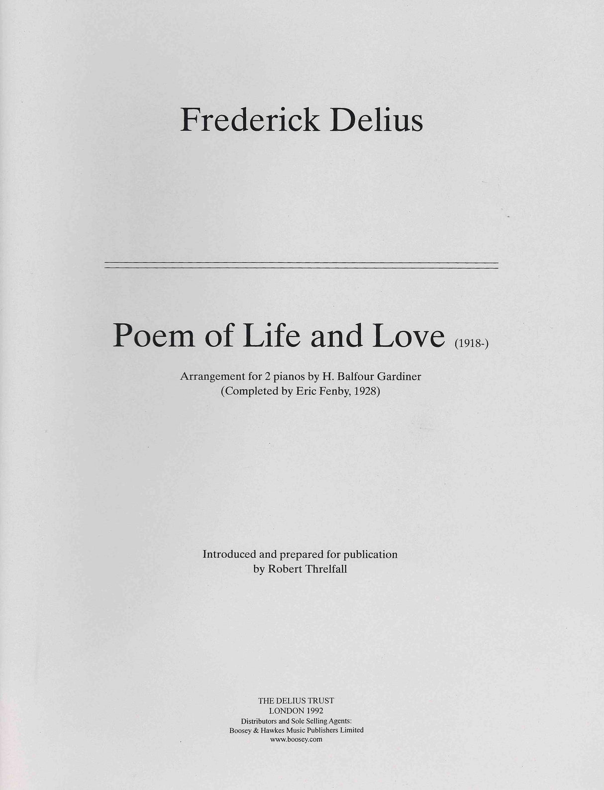 Delius: Poem of Life and Love (arr. for 2 pianos)