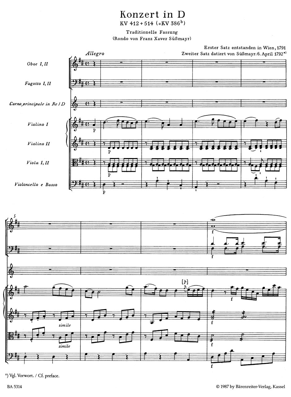 Mozart: Horn Concerto No. 1 in D Major, K. 412/514 (386b) – Ficks