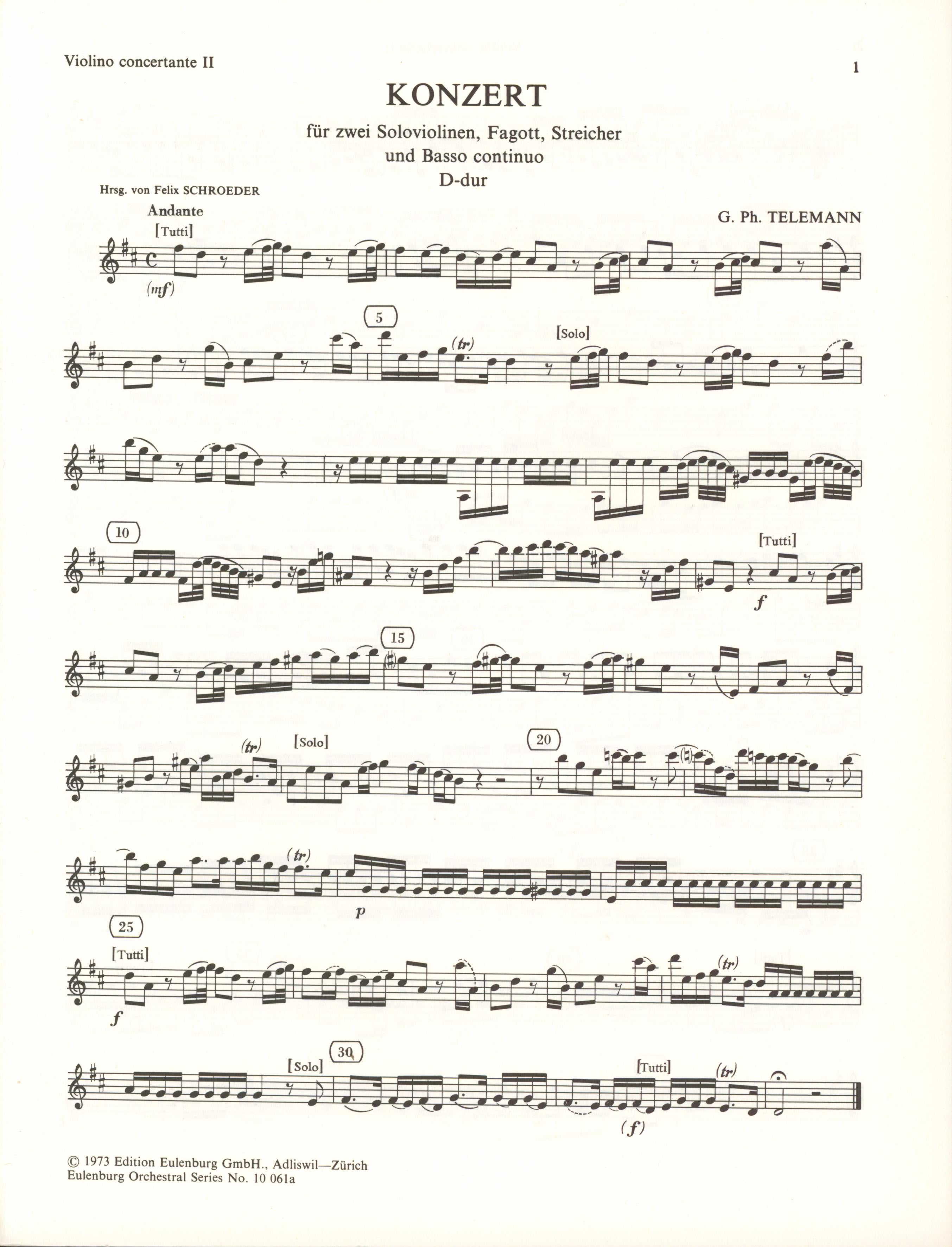 Telemann: Concerto for 2 Violins, Bassoon and String Orchestra