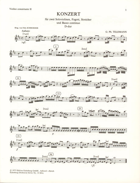 Telemann: Concerto for 2 Violins, Bassoon and String Orchestra, TWV 53:D4