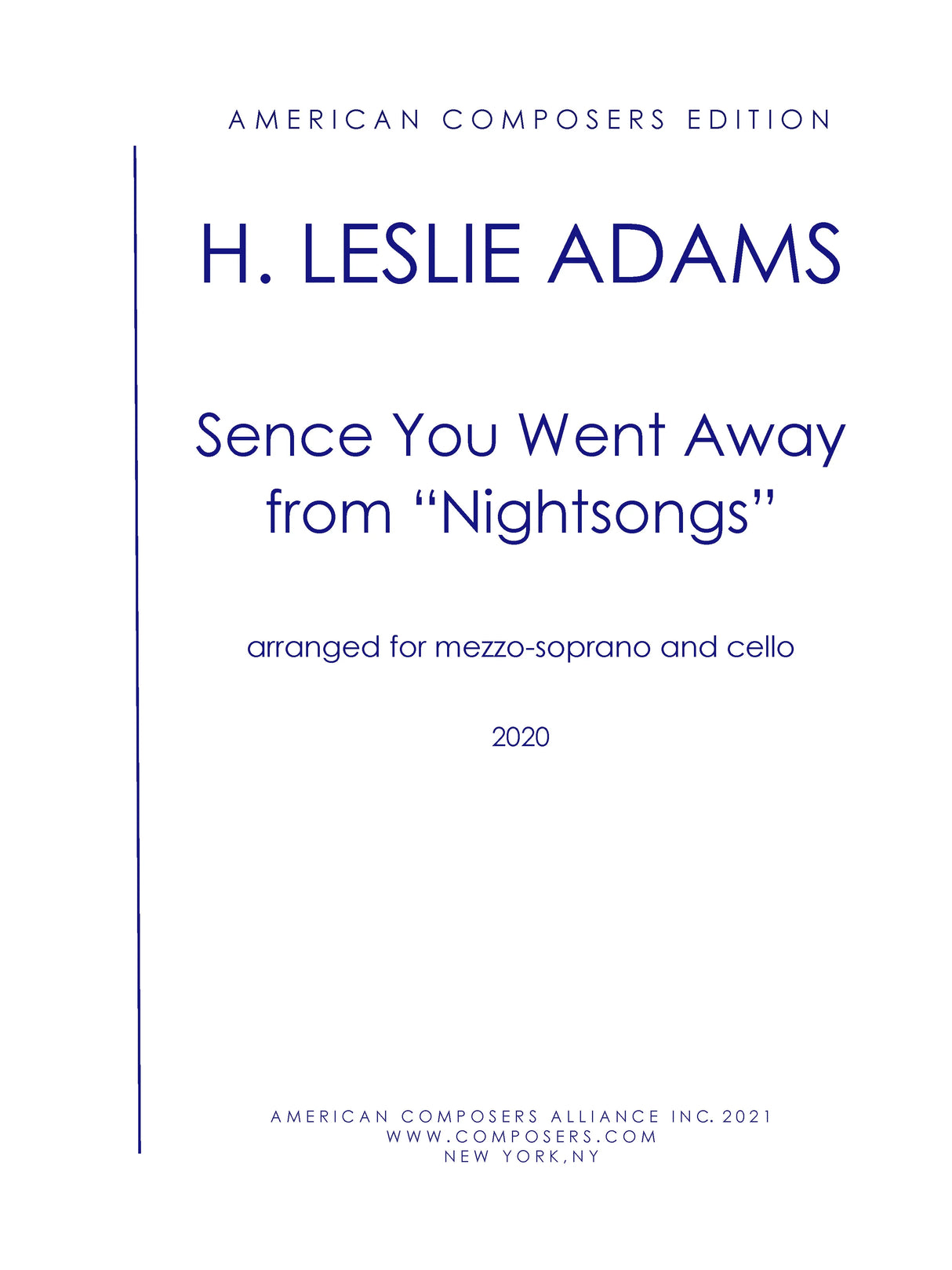 H.L. Adams: Sence You Went Away (arr. for mezzo & cello)