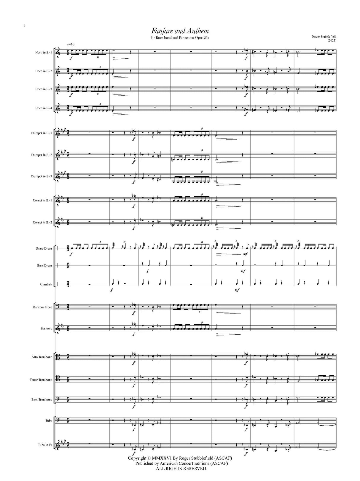 Stubblefield: Fanfare and Anthem, Op 23a (Version for Brass Band and Percussion)