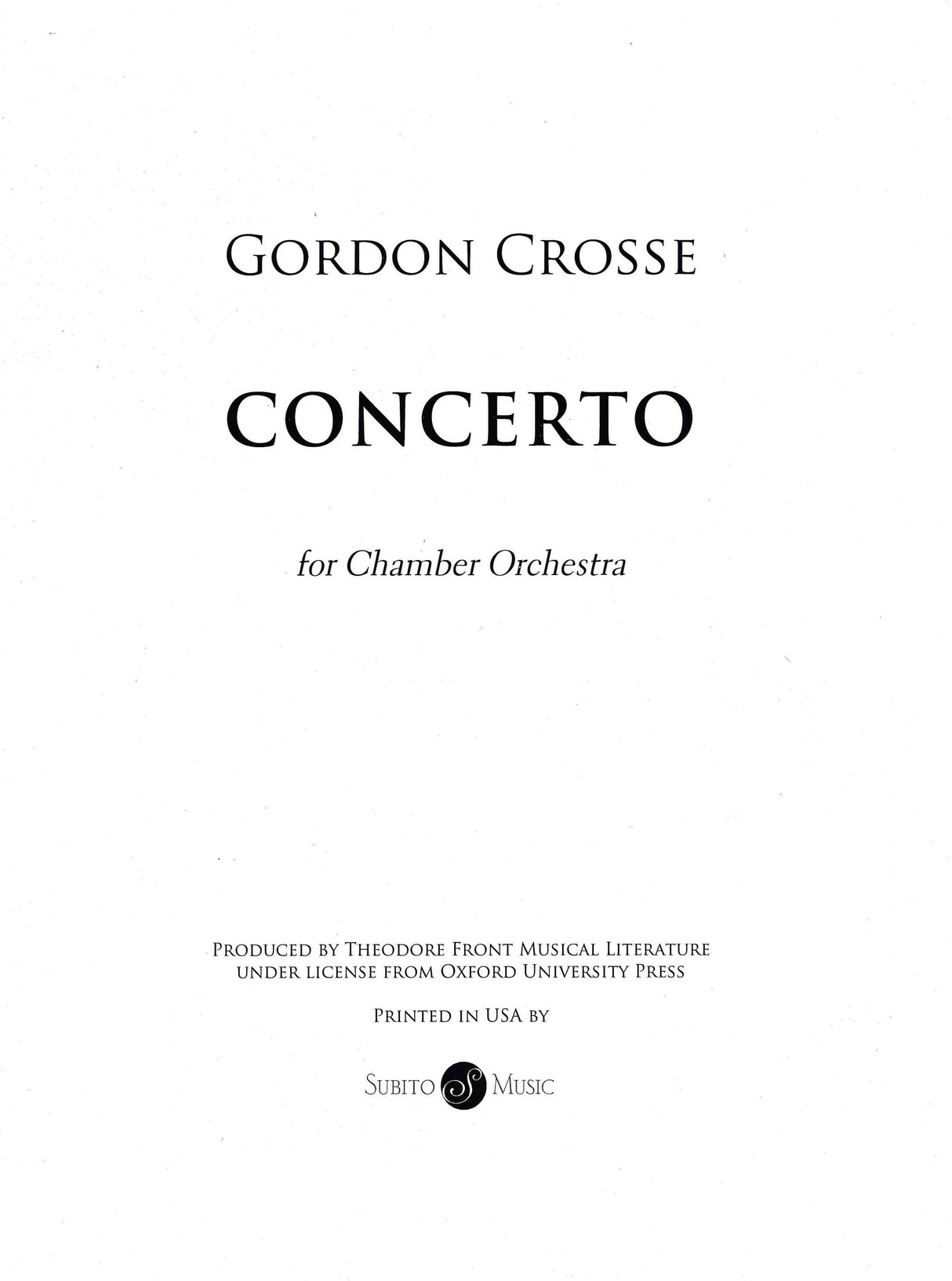 Crosse: Concerto for Chamber Orchestra, Op. 8