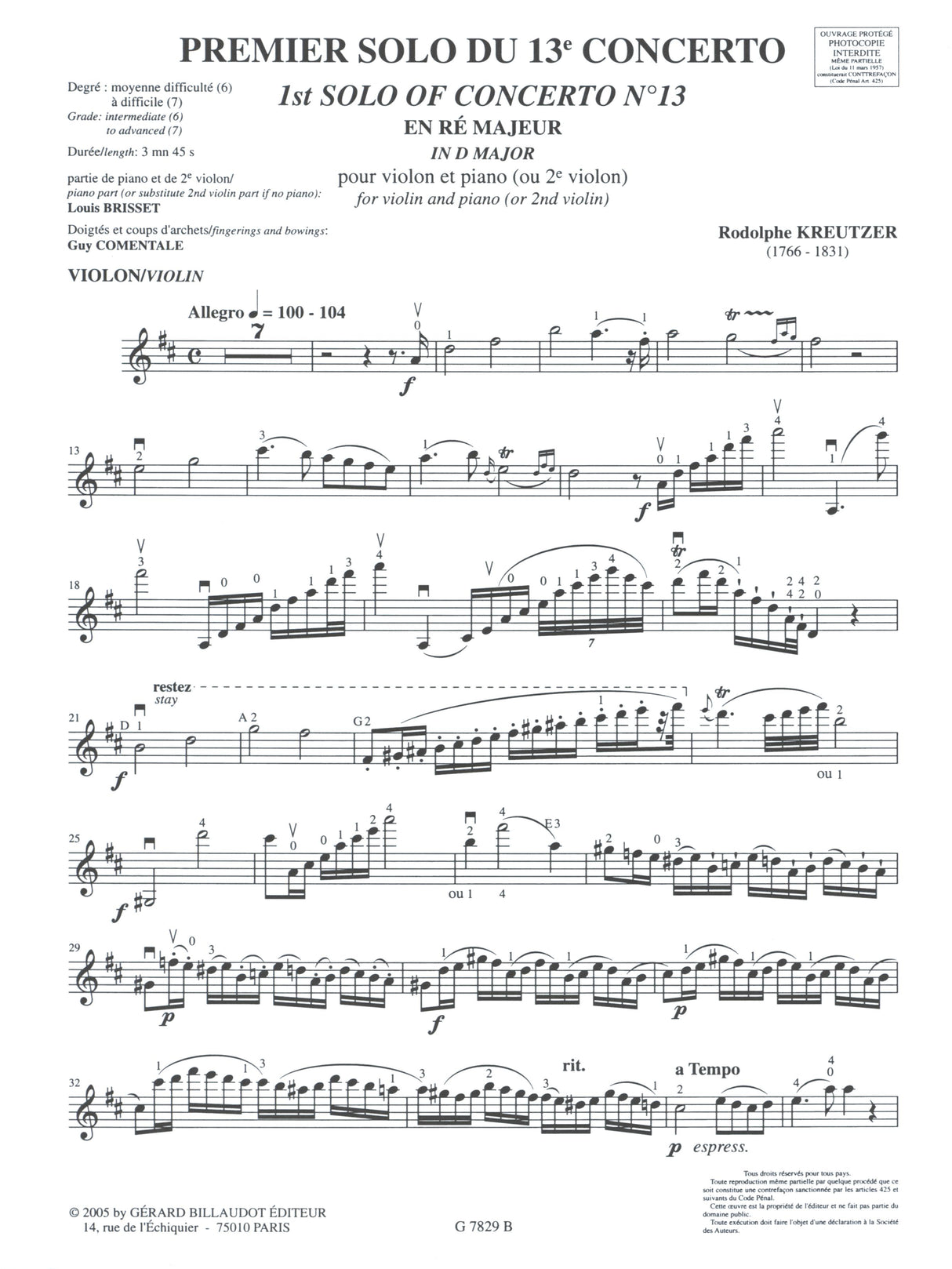 Kreutzer: 1st Solo from the 13th Violin Concerto