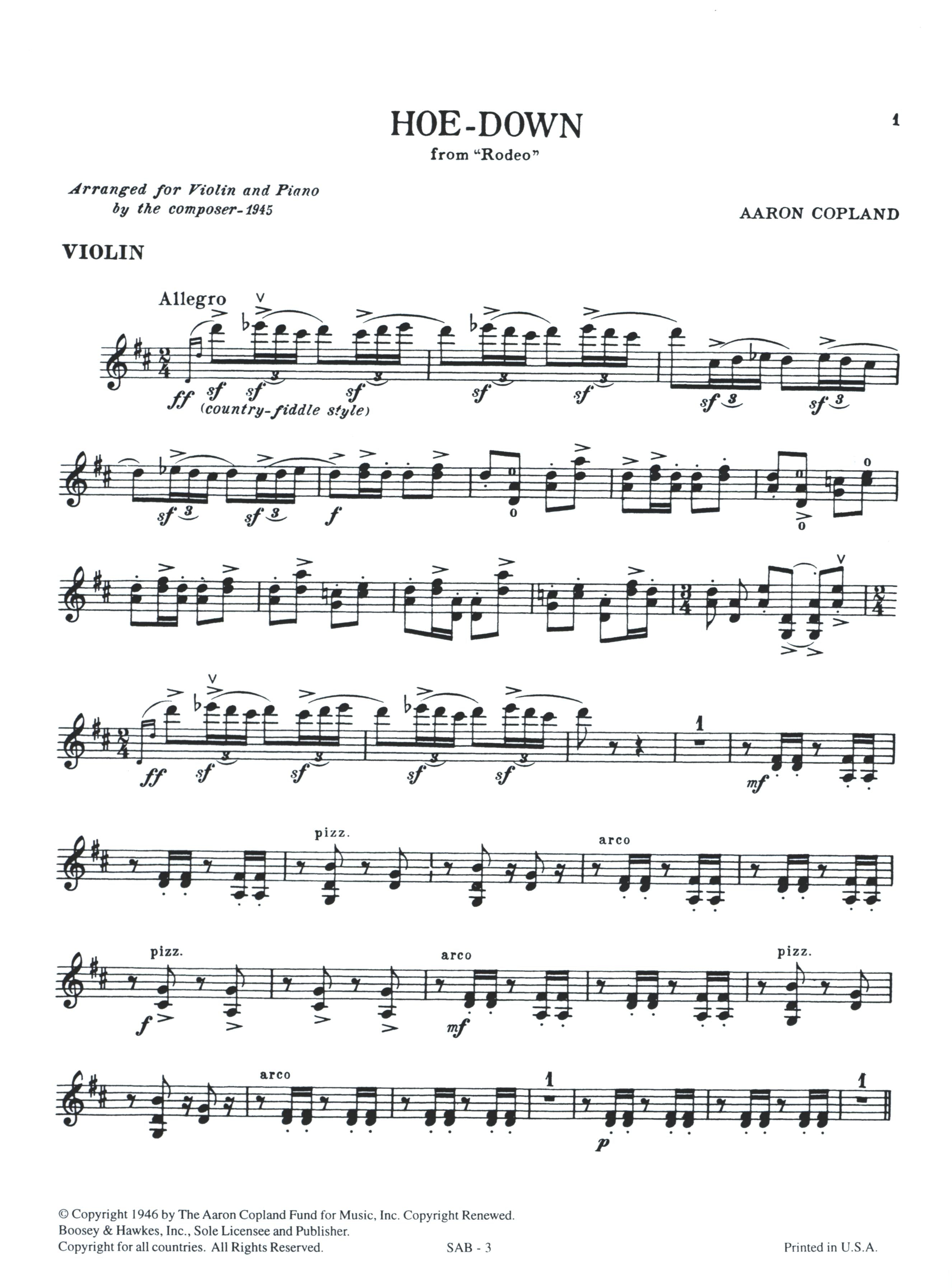 Copland: Hoe-Down from Rodeo (Version for Violin & Piano) – Ficks