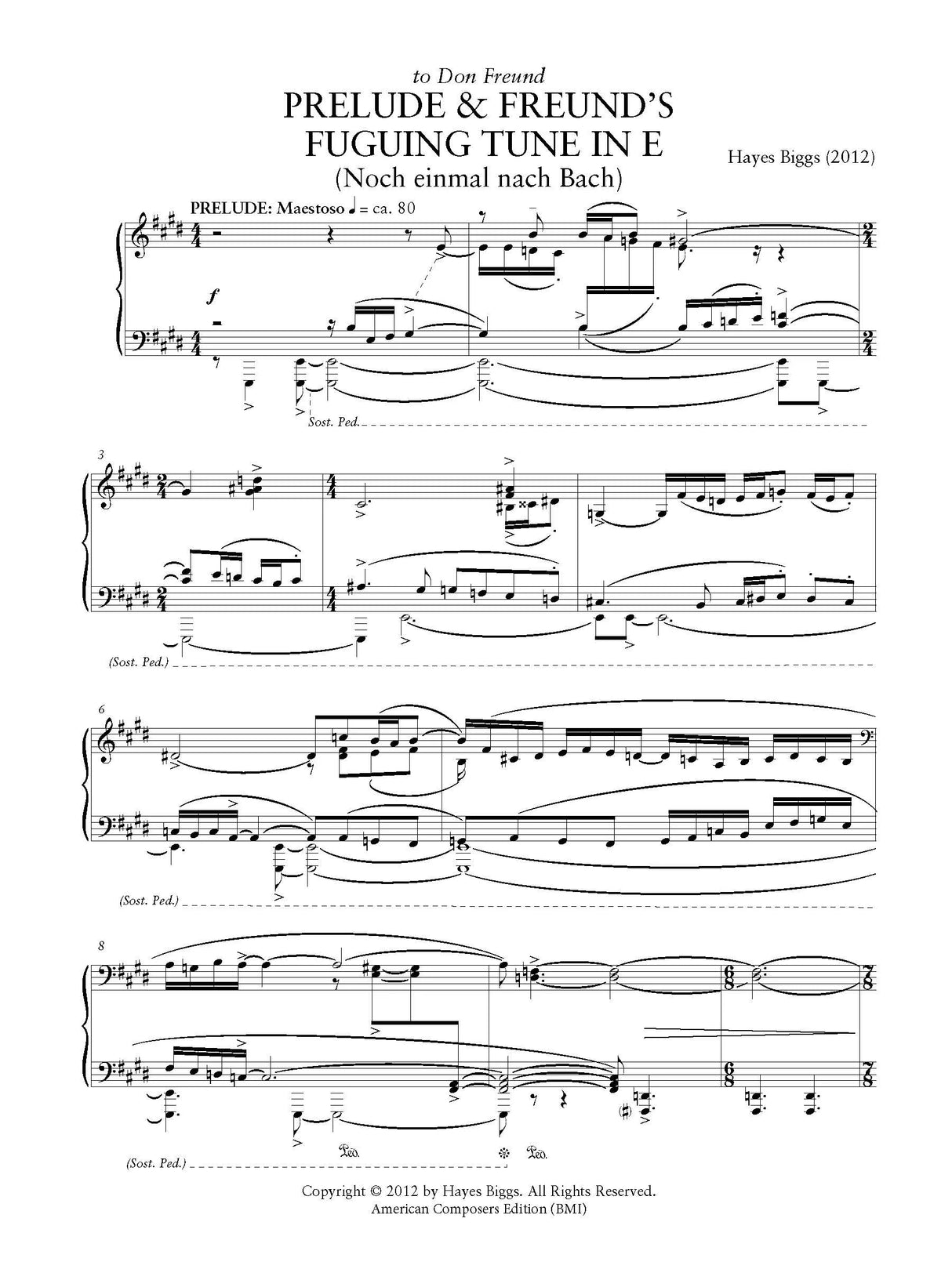 H. Biggs: Prelude & Freund's Fuguing Tune in E