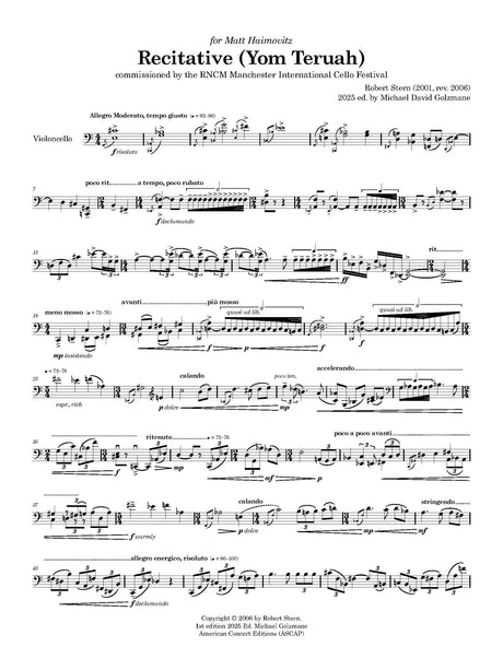 R. Stern: Recitative (Yom Teruah) (Version for Cello)