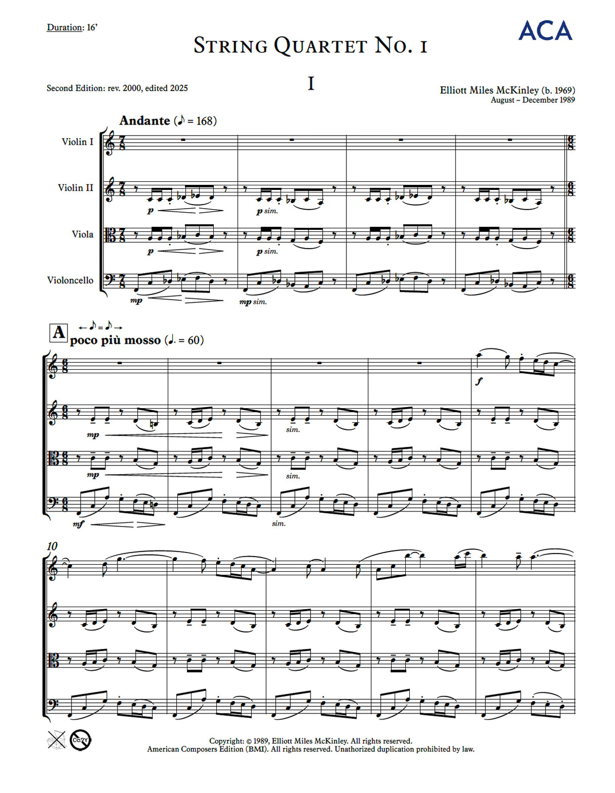 E.M. McKinley: String Quartet No. 1