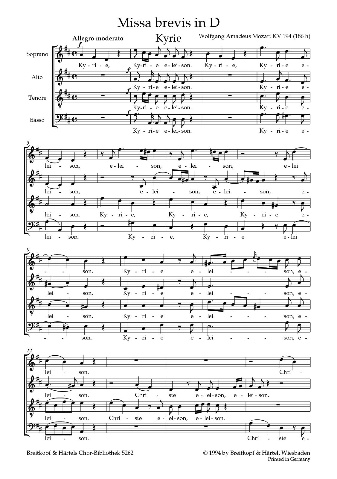 Mozart: Missa brevis in D Major, K. 194 (186h) – Ficks Music