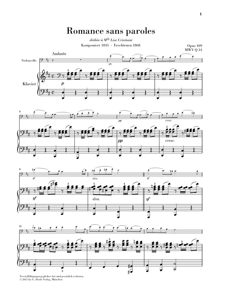 Mendelssohn: Song without Words, Op. 109