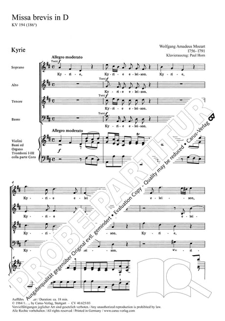 Mozart: Missa brevis in D Major, K. 194 (186h)