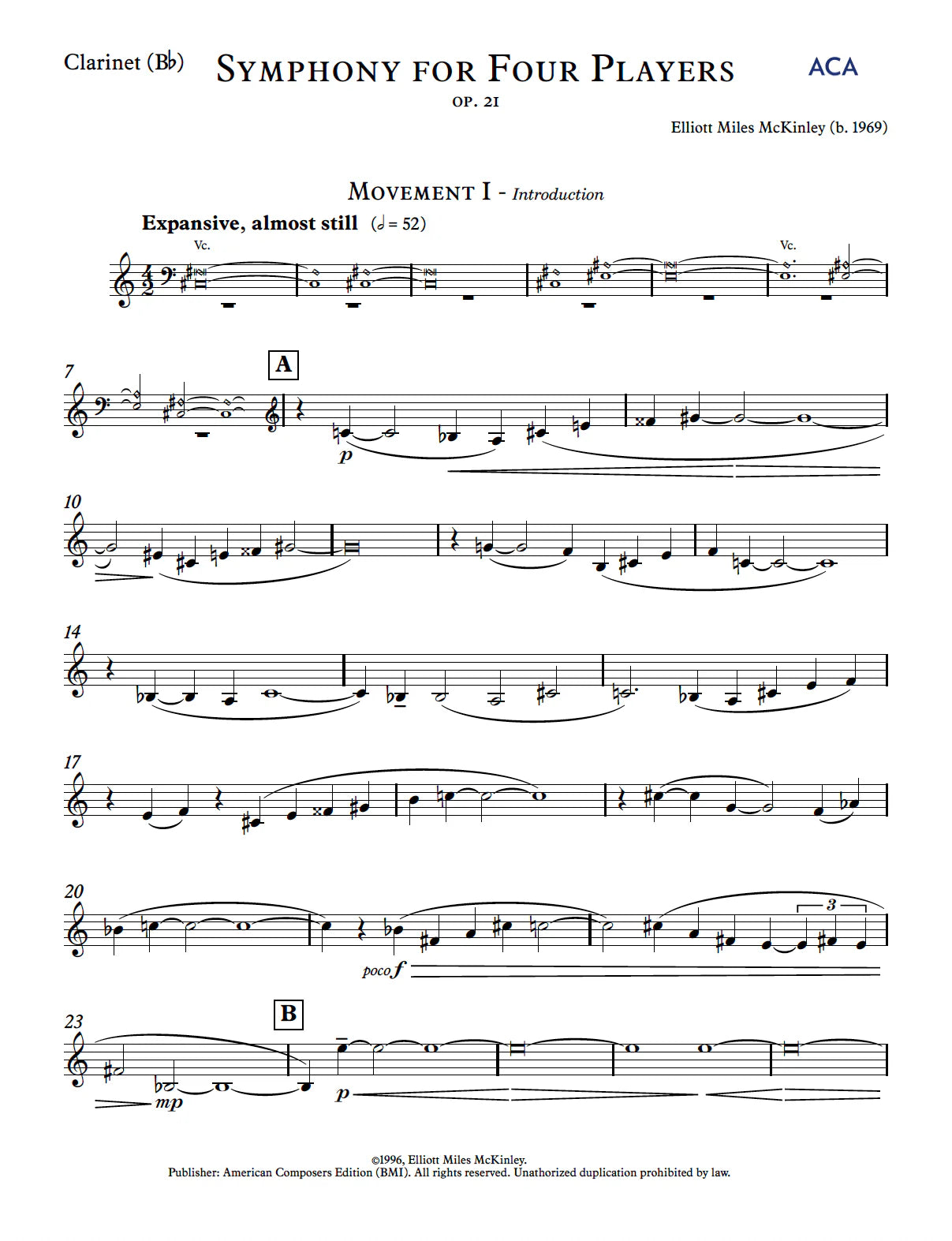 McKinley: Symphony No. 1 for Four Players, Op. 21