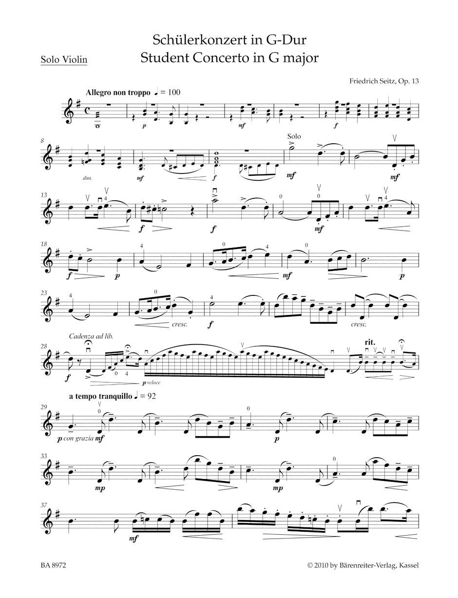 Seitz: Student Concerto No. 2 in G Major, Op. 13 – Ficks Music