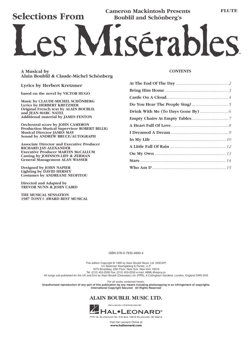 Les Misérables - Instrumental Solos for Flute – Ficks Music
