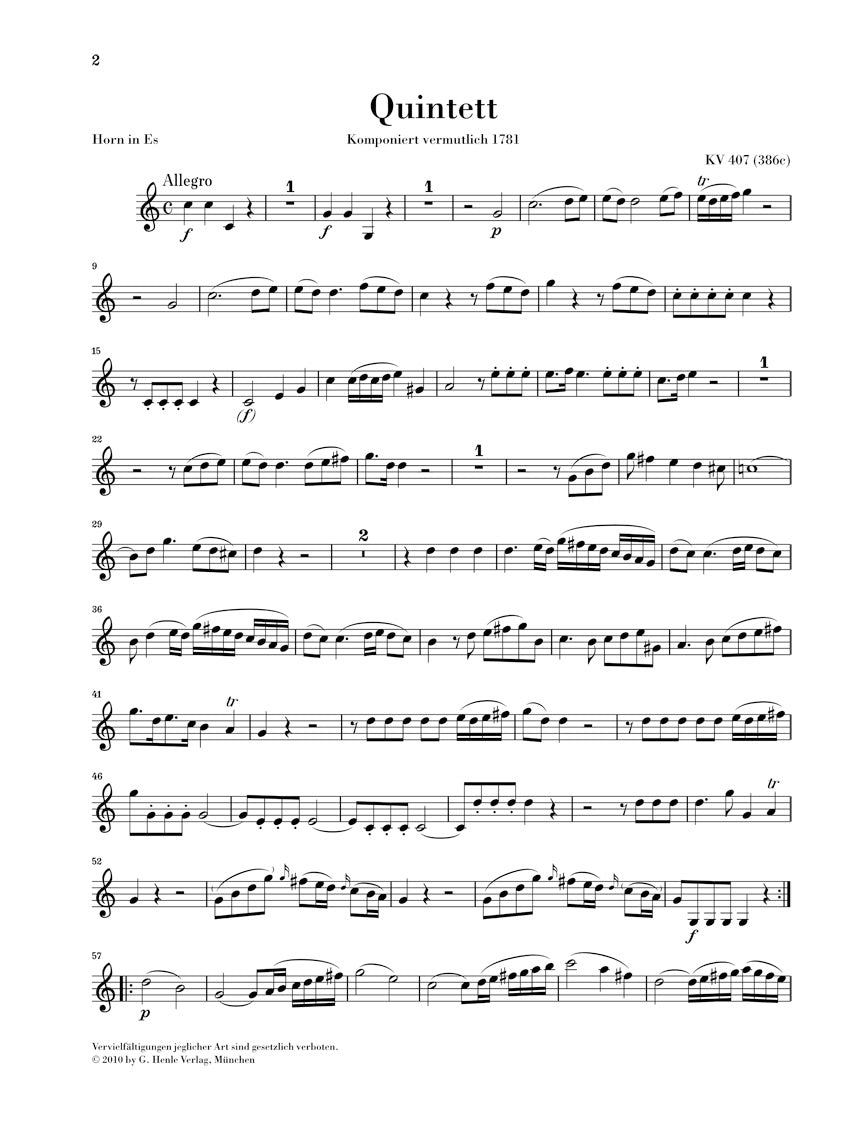 Mozart: Horn Quintet in E-flat Major, K. 407 (386c)