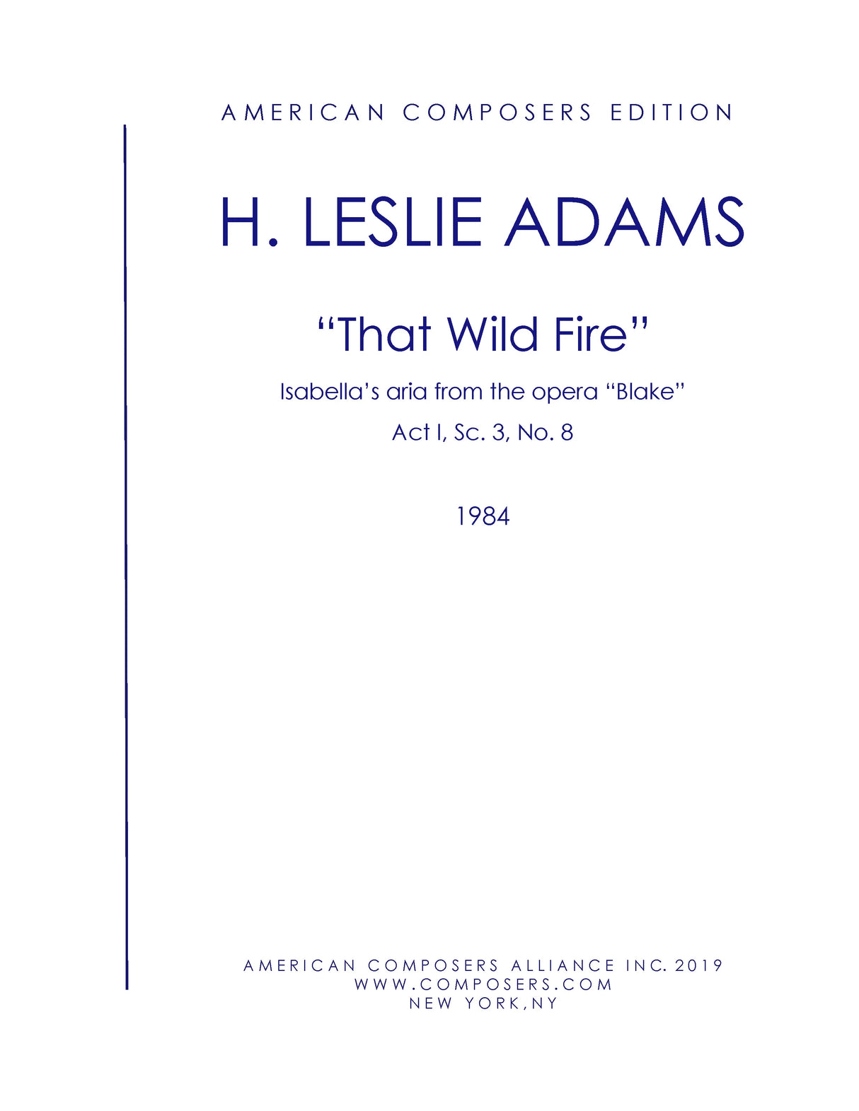H.L. Adams: That Wild Fire (Isabella's Aria)