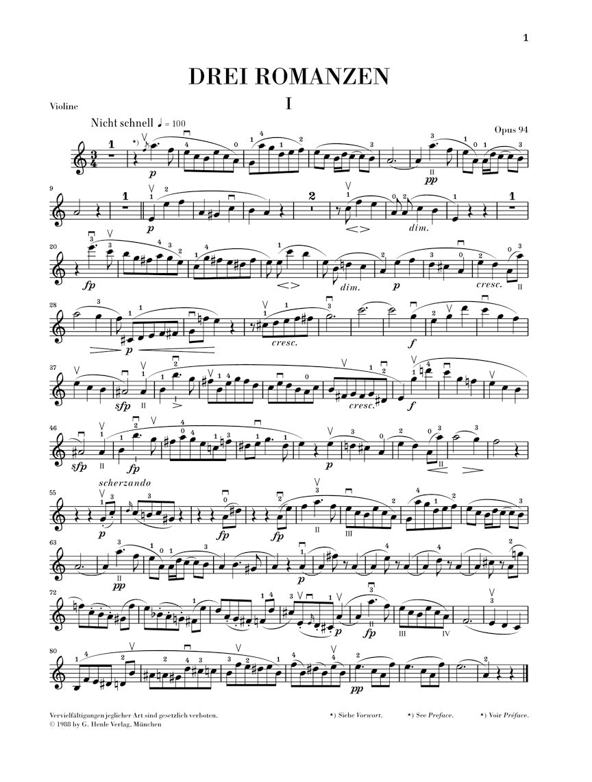 Schumann: 3 Romances, Op. 94 (Version for Violin)