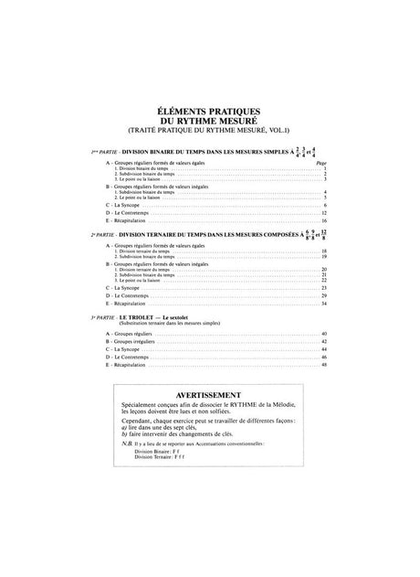 Fontaine: Eléments pratiques du rythme mesuré - Volume 1