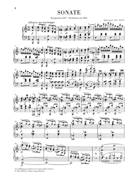 Schubert: Piano Sonata in A Minor, Op. posth. 164, D 537