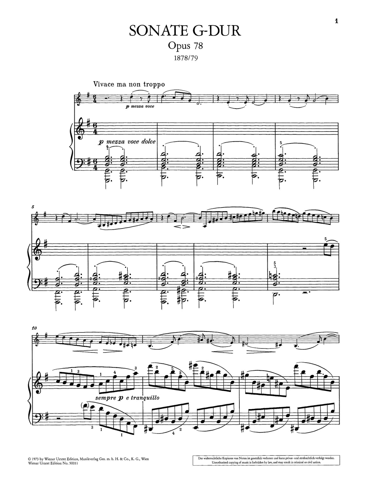 Brahms: Violin Sonata in G Major, Op. 78